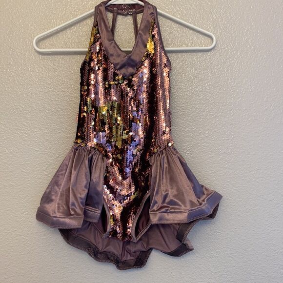 Weissman Dance Jazz tap tutu mauve gold sequin Got Your Number 11349 -IC 7/8 - Picture 2 of 12
